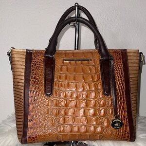 Brahmin elegant spacious Mini Arno Satchel double handles with zip top closure.